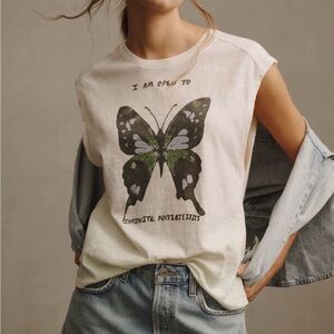 Anthropologie Allison Marie Garcia Butterfly Graphic Tee by Pilcro Size XS